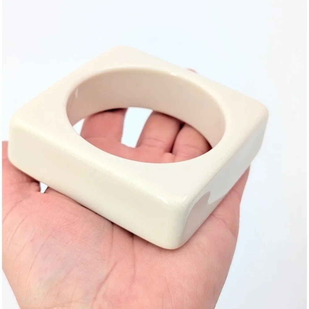 Vintage 80s Square‎ Bangle Bracelet Off White Chunky Geometric Statement